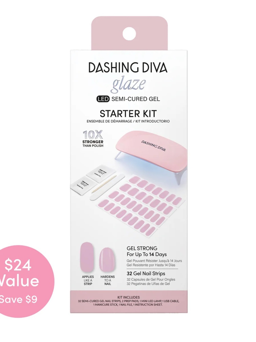 Dashing Diva Glaze LED Semi-Cured Gel Starter Kit – Pink